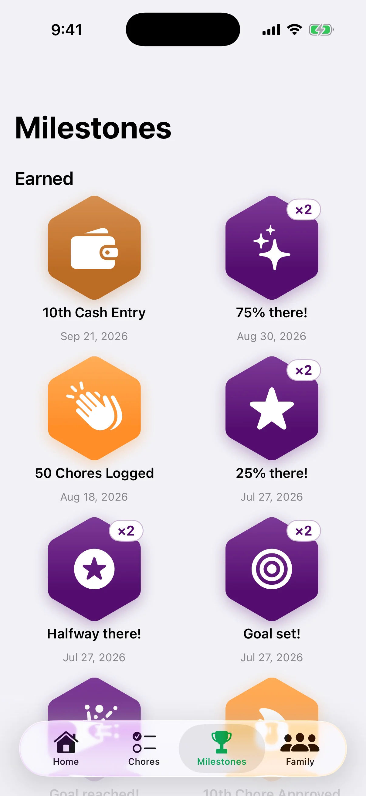 A '75% there!' milestone medal, earned twice